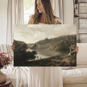 Vintage Summer Lake Painting, Vintage Canvas Art, Fine Art, Antique Art, Canvas Wall Art, Vintage Art
