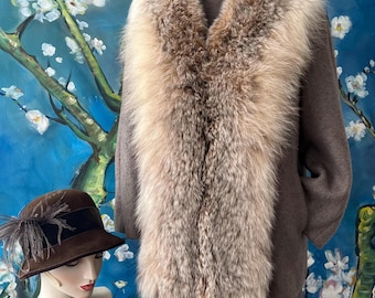 Vintage 1950s Lilli Ann Style Mocha Mousse Brown Boucle Wool Long Fox Collar 3 Piece Pencil Skirt Suit Set Fifties Fur Trim M 10 MarthaWest