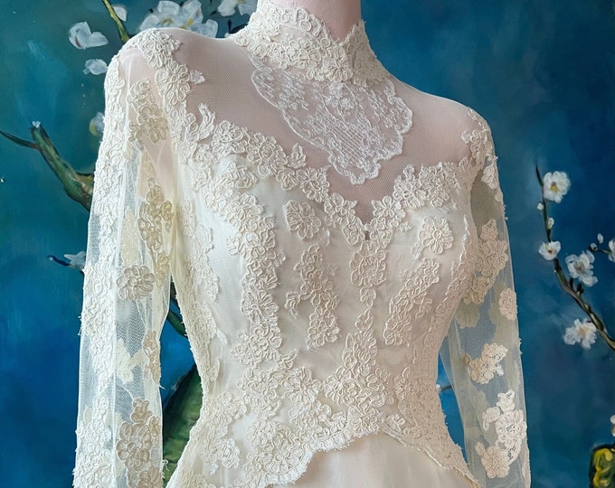 Gunne Sax Style 70s Western Prairie Princess Cream Wedding Dress Lace ...