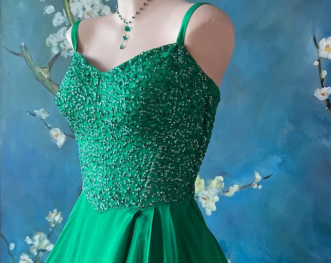 Featured listing image: Vintage Will Steinman Green Sequin Corset Dress: 50s Prom Party Gown