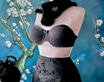 36C Vintage Oscar de la Renta Black Lace Lingerie Bra Sexy Strapless Honeymoon Lingerie Soft Cup Padded Bra 36C By Oscar De La Renta