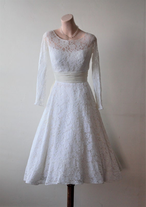 50s Silk Wedding Dress Beach Bridal Lace Top Dres… - image 7