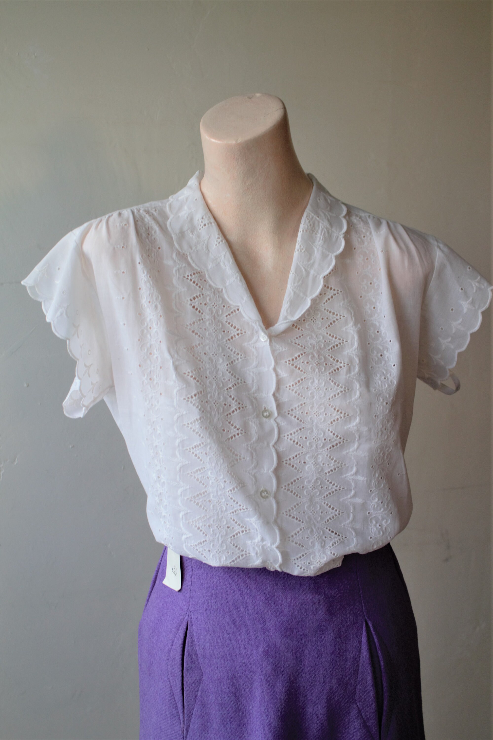 white eyelet peasant blouse
