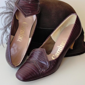 60s Mod Shoes Snake Skin Oxford Pumps Italian Loafer Penny Kitten Heels Crocodile Secretary Dress Vintage