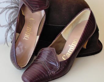 60s Mod Shoes Snake Skin Oxford Pumps Italian Loafer Penny Kitten Heels Crocodile Secretary Dress Vintage