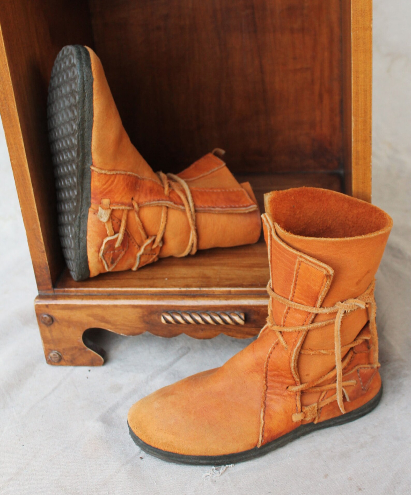 Handmade Leather American Indian Moccasin Rubber Sole Lace up Etsy