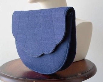 Shell Shape Navy Envelope Clutch Bag Fabric Blue Denim Look Linen Fabric Formal Clutch Bridesmaid Clutch Party Purse Formal by CAPPAGALLO