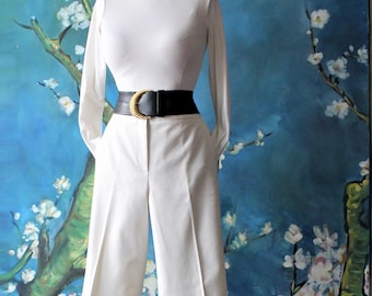 Vintage 70s Calvin Klein Linen Palazzo Pants: High Waist Wide Leg Bellbottoms