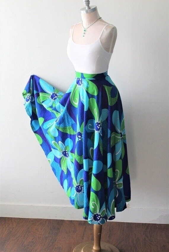 60's Mod Maxi Hawaiian Circle Dress Skirt Resort … - image 2