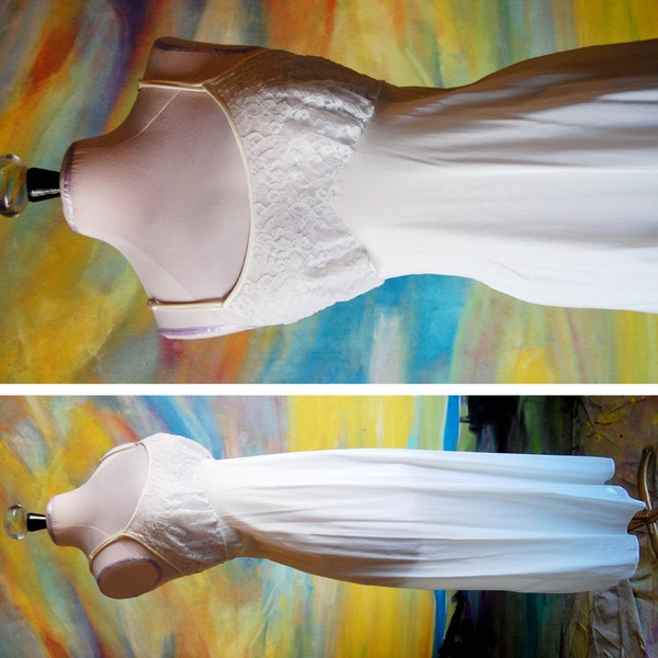 RESERVE 40's Style Long White Lingerie Gown with Lace Bodice size Large 38"-30"-up to 48"