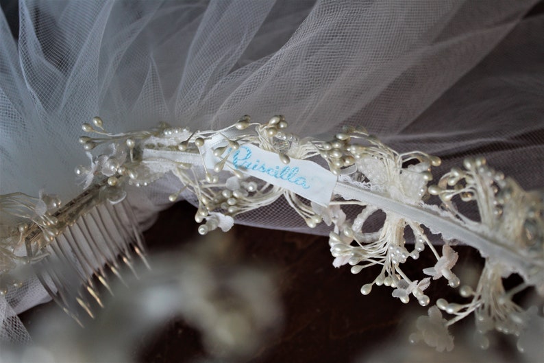 Priscilla of Boston White Eggshell Halo Crown Cathedral Blusher Drop Veil Long Wedding Veil Headband Chapel Wedding Veil image 10