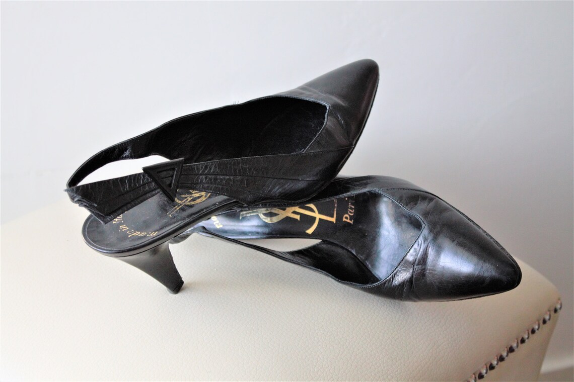 Saint Laurent Heels Vintage YSL Shoes Leather Pumps Leather | Etsy