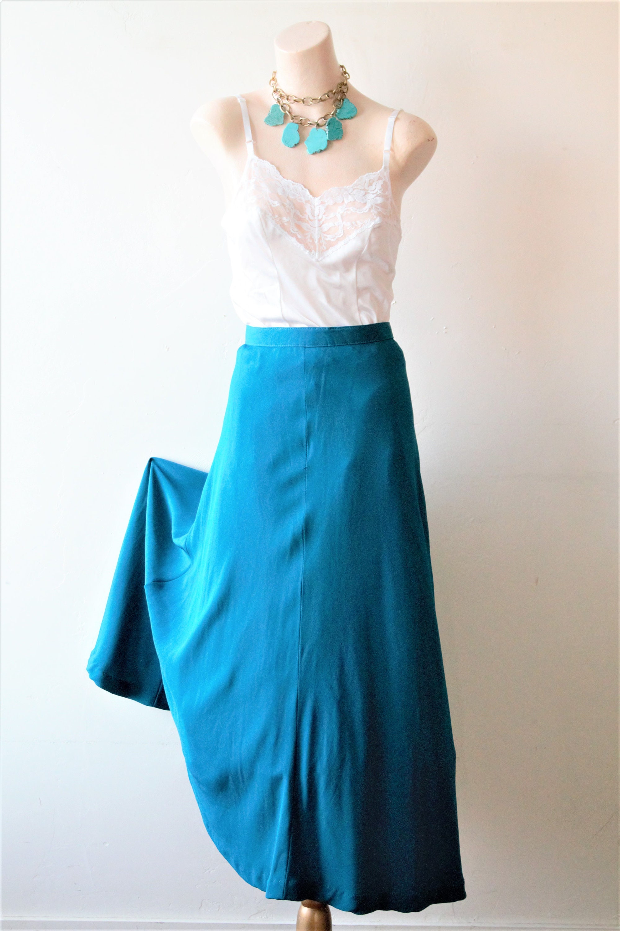 Gored Skirt Teal Dress Skirt Bias Cut Skirt Womens Gored Skirt Etsy