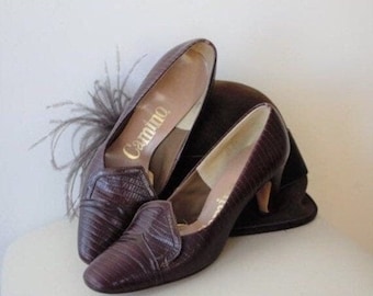 60s Mod Shoes Snake Skin Oxford Pumps Italian Loafer Penny Kitten Heels Crocodile Secretary Dress Vintage