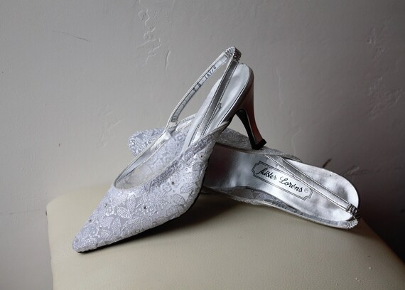 Lace Wedding Shoes Rhinestone Trim Cinderella Dre… - image 6