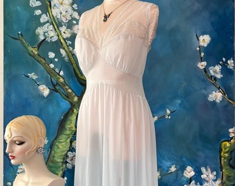 Vintage Antique Lingerie 1930s Pale Baby Blue Long Maxi Nightgown by VAN RAALTE Plus Size Sexy Boudoir Lingerie