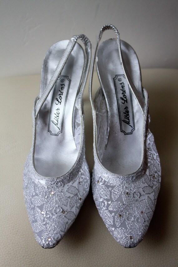 Lace Wedding Shoes Rhinestone Trim Cinderella Dre… - image 3