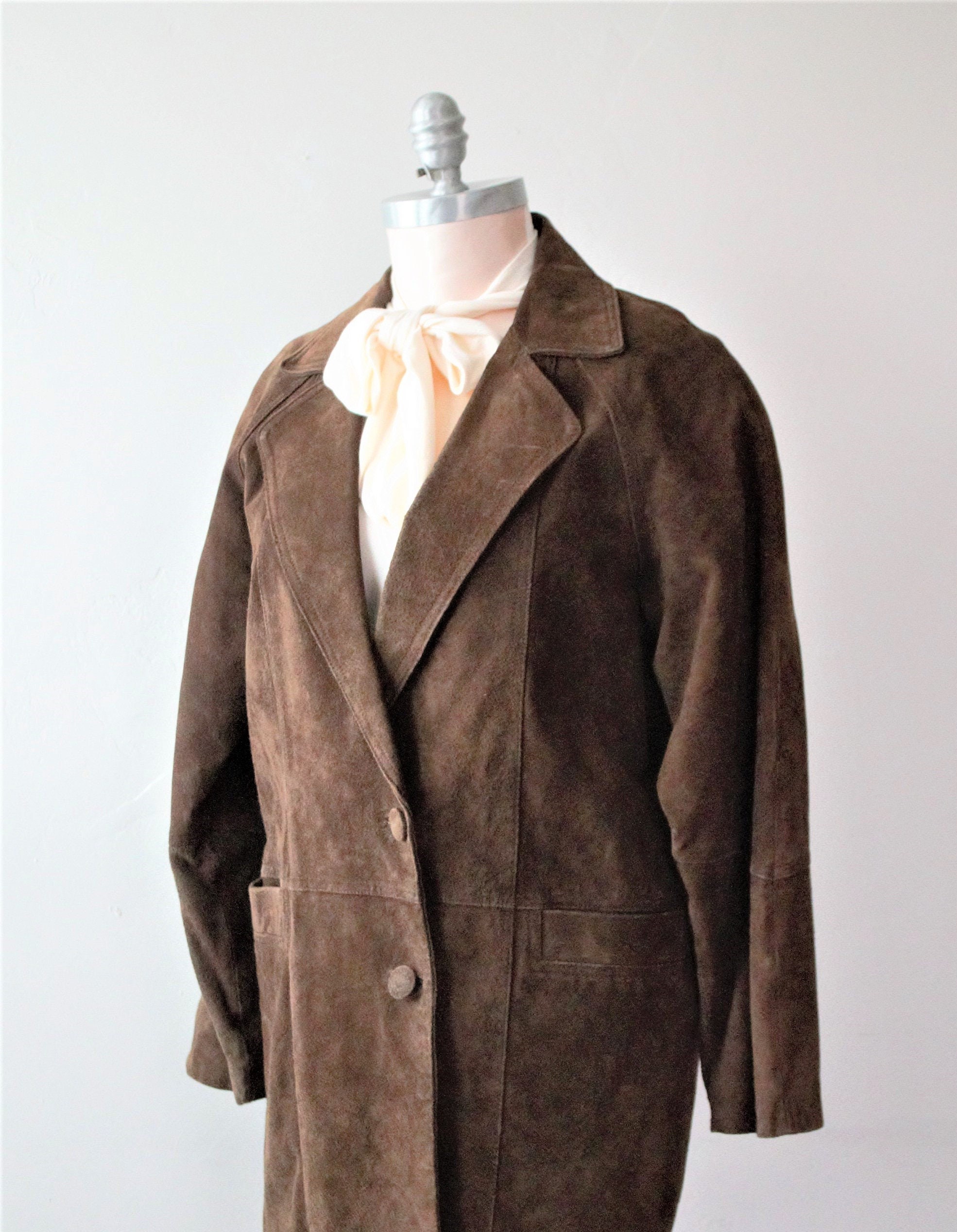 Brown Leather Coat Long Leather Coat Suede Fabric Coat Batwing Etsy