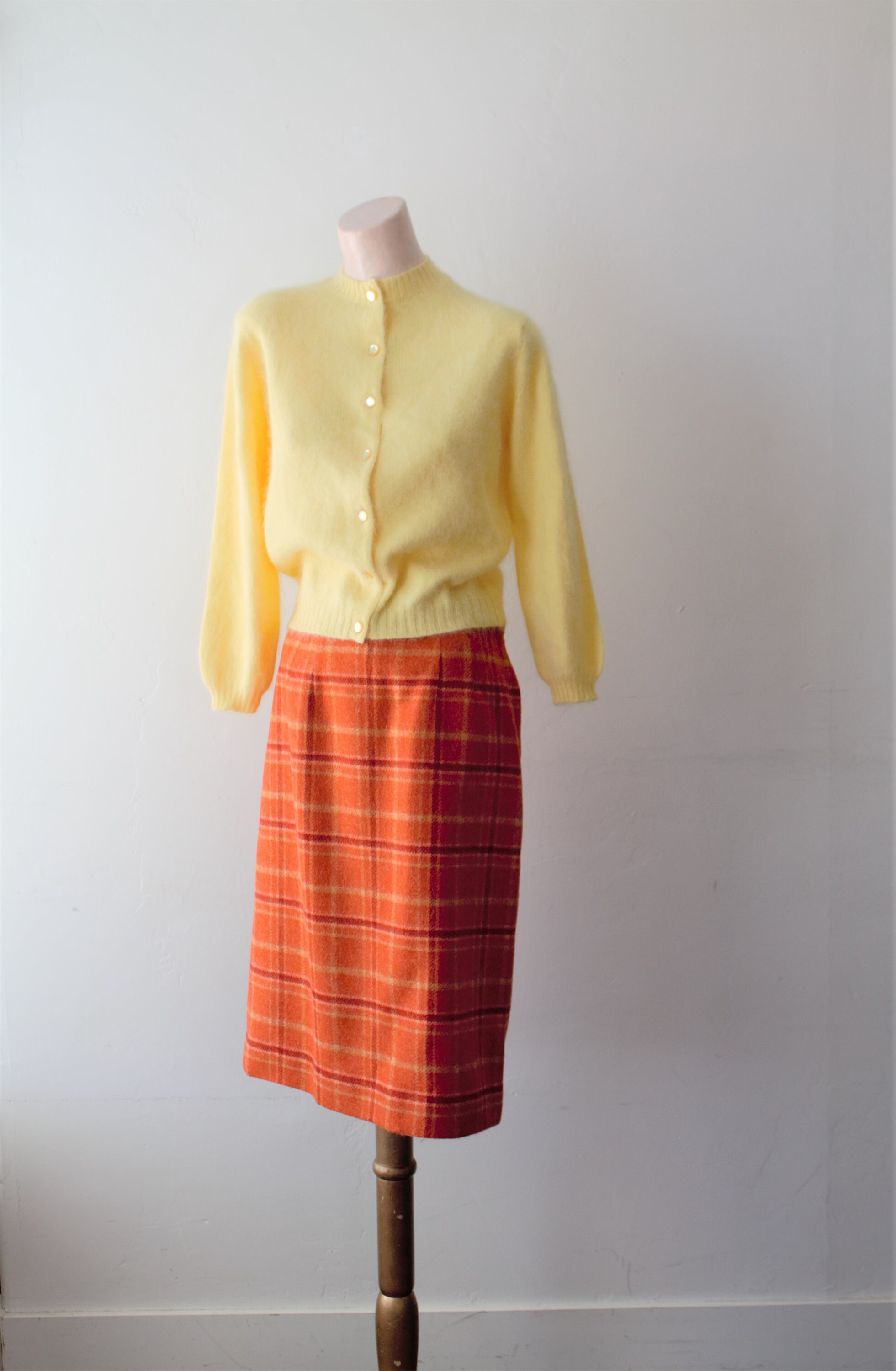 Plaid Skirt Burnt Orange Plaid Dress Skirt High Waisted Skirt | Etsy