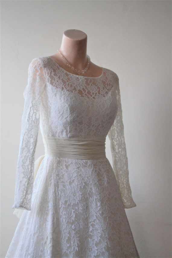 50s Silk Wedding Dress Beach Bridal Lace Top Dres… - image 6