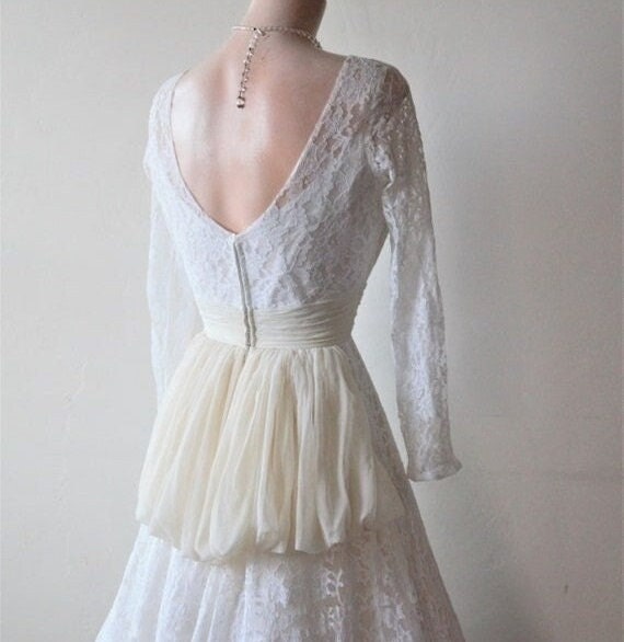 50s Silk Wedding Dress Beach Bridal Lace Top Dres… - image 2