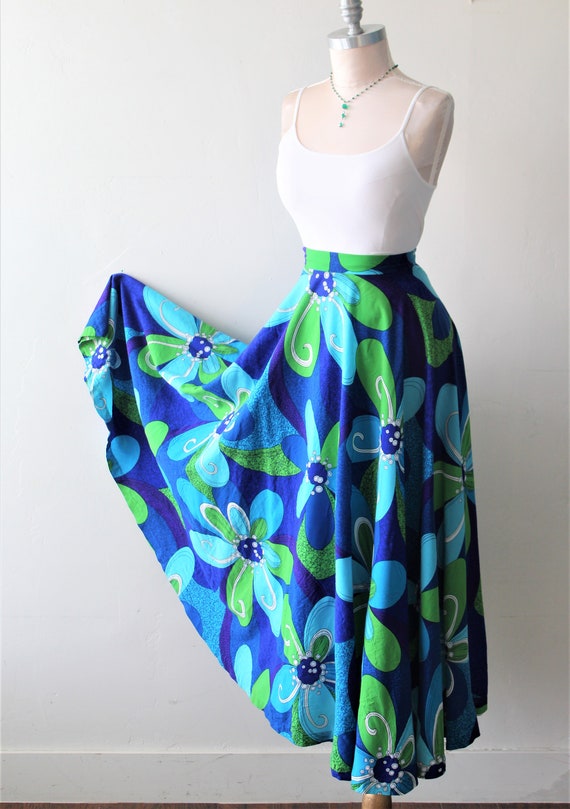 60's Mod Maxi Hawaiian Circle Dress Skirt Resort … - image 1