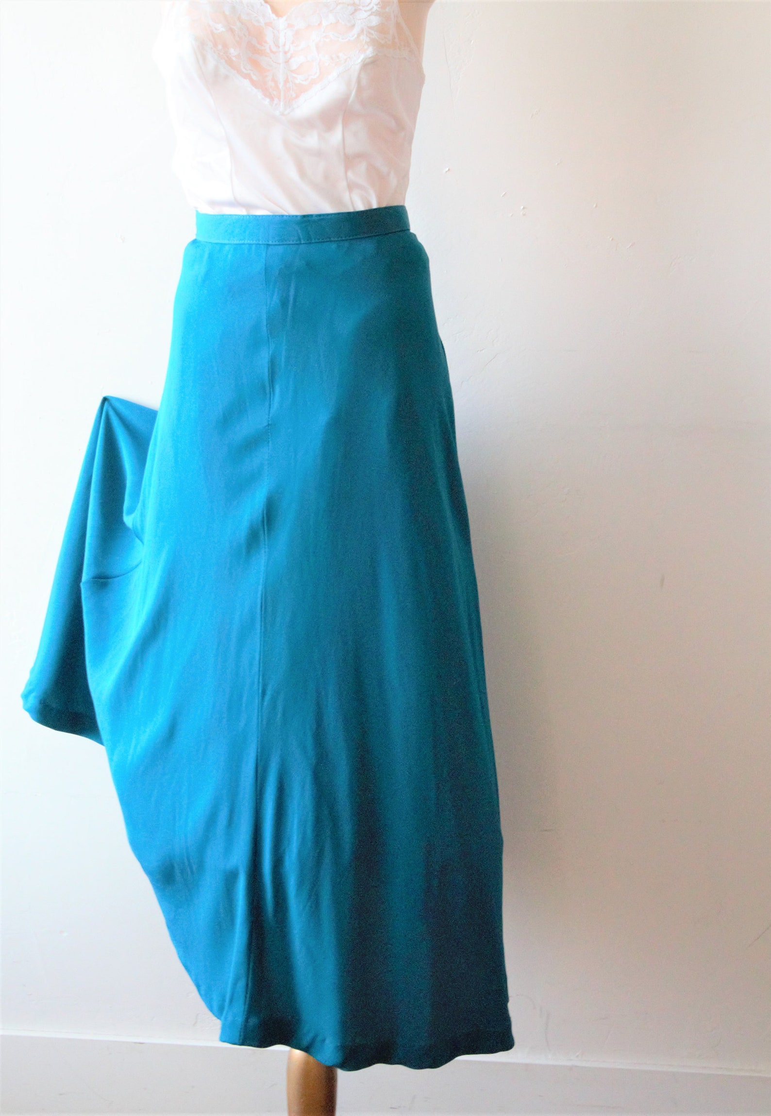 Gored Skirt Teal Dress Skirt Bias Cut Skirt Womens Gored Skirt Etsy