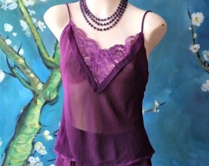 Featured listing image: Let Purple Rain in this Sexy Chiffon See Through Teddy Bridal Honeymoon Lingerie Set High Waist Pantie Camisole Set size S by Maidenform