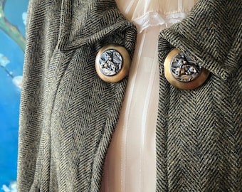 1960s Mod Cape Coat: Faux Tiger Fur Lined Wool Cloak