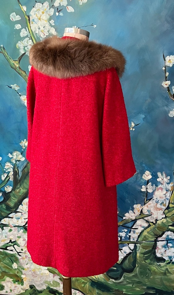 1950s Red Boucle Wool Coat Fur Collar Large Match… - image 9