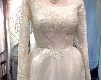Cream Silk Wedding Dress Removable Train Couture Bridal Gown Restored Bust 35/UnderBust 29/Waist by Miss Betsy Priscilla of Boston