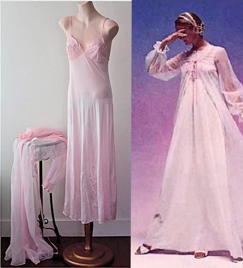 1980s Val Mode Lingerie Bridal Peignoir Set Nightgown Robe