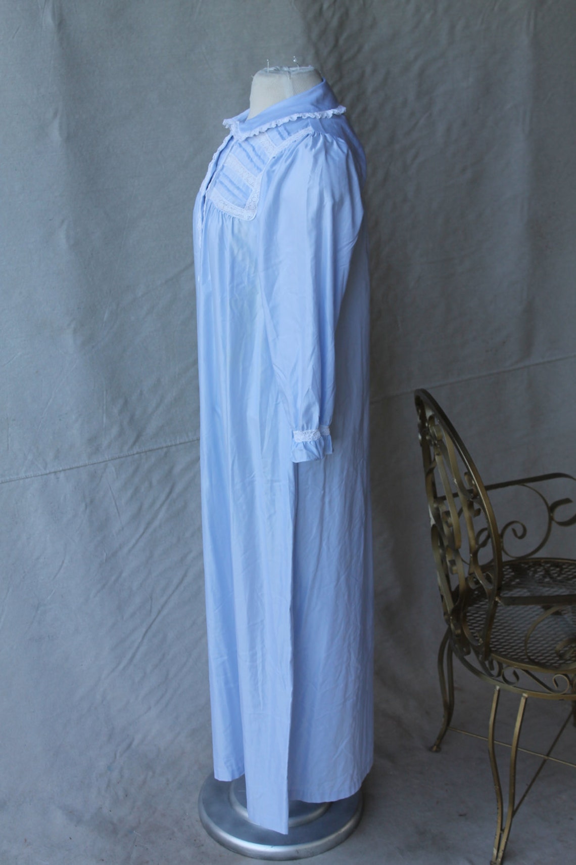 Soft Baby Blue White Lace Trimmed Maxi Length Night Gown Etsy