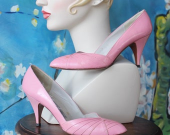 Vintage Evan Picone Pink Leather Pumps, Size 7, Made in Spain