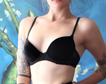 Sexy Vintage Honeymoon OLGA Lingerie Black Velvet Soft Cup Padded Bra By Olga 34C