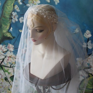 Priscilla of Boston White Eggshell Halo Crown Cathedral Blusher Drop Veil Long Wedding Veil Headband Chapel Wedding Veil image 8