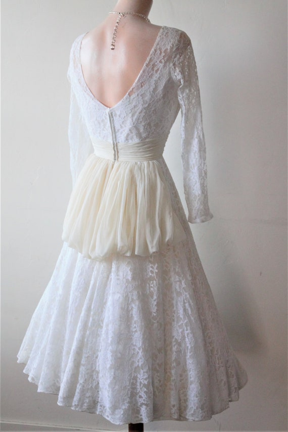 50s Silk Wedding Dress Beach Bridal Lace Top Dres… - image 3