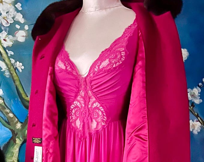 Featured listing image: Sexy Lacy Nightgown Long Stretch Lingerie Dress Olga 91150 Full Sweep Skirt Pink Fuchsia Honeymoon Lingerie Lace Lingerie Dress size Large