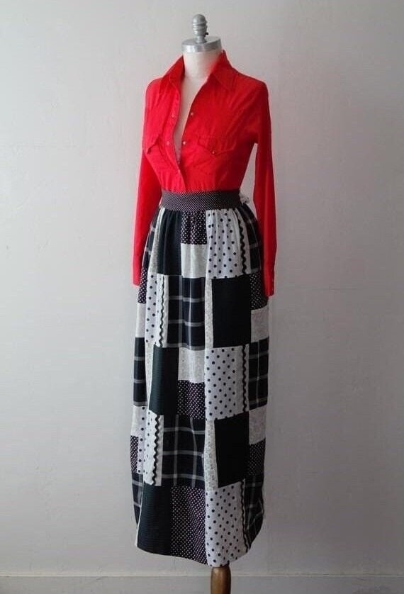 Patchwork Skirt Prairie Dress Skirt 70s Maxi Dress