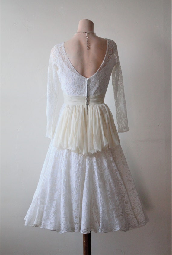 50s Silk Wedding Dress Beach Bridal Lace Top Dres… - image 5