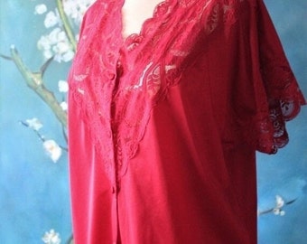 1980's Olga Lingerie Bride or Bridesmaid Christmas Holiday Family Pajamas Burgundy Polyester Tricot Lace Nursing size L by OLGA