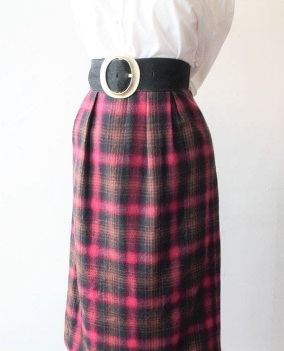 1940s Skirt Wool Box Pleat Skirt Black Pink Buffa… - image 3