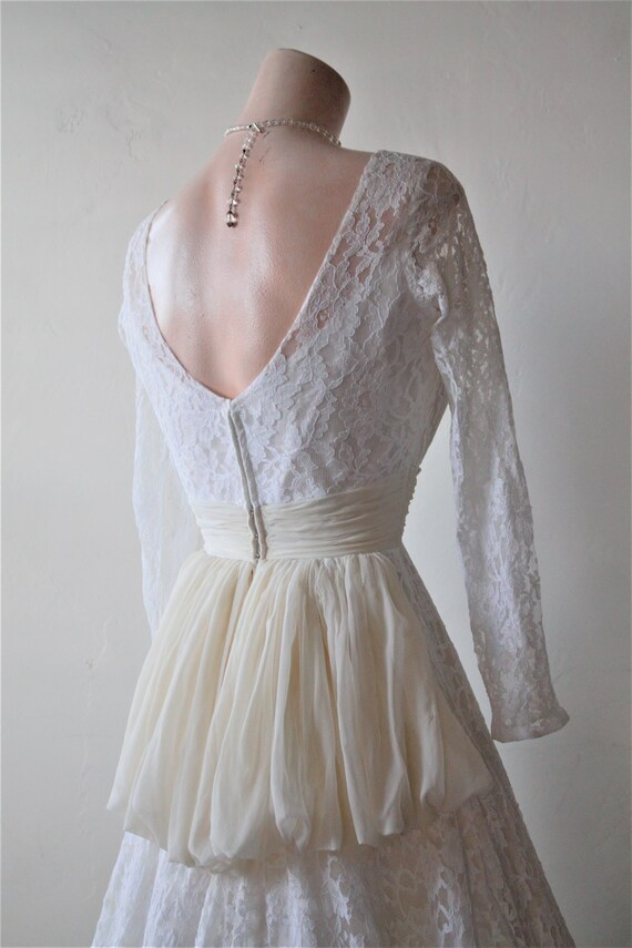 50s Silk Wedding Dress Beach Bridal Lace Top Dres… - image 10