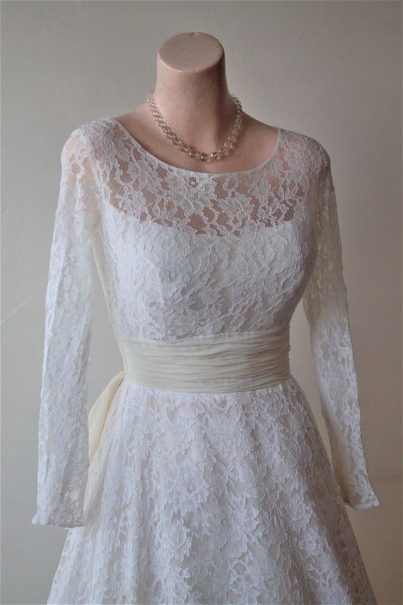 50s Silk Wedding Dress Beach Bridal Lace Top Dres… - image 1