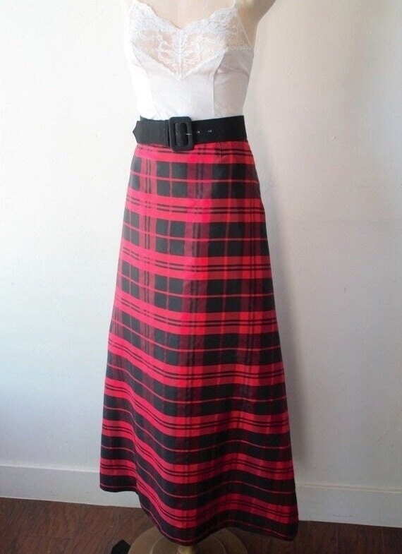 60s Handmade Formal Plaid Dress Skirt Winter Holi… - image 6