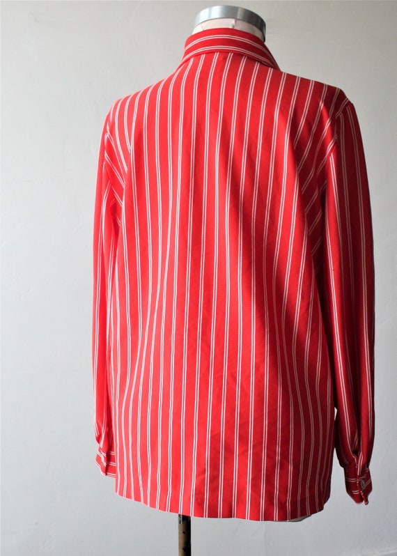 Red and White Stripe 1970's Polyester Button Fron… - image 5