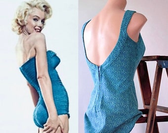 1940's Bathing Suit by JANTZEN size L Swimwear Aquamarine Turquoise Green Blue Modest Swimwear One Piece knitted Helanca nylon