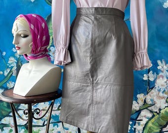 Marilyn Monroe Vibe  Short Leather Skirt Supple Authentic Leather Ashwood Moss Green Leather Acetate Lined Short Wiggle Skirt by EVAN DAVIES