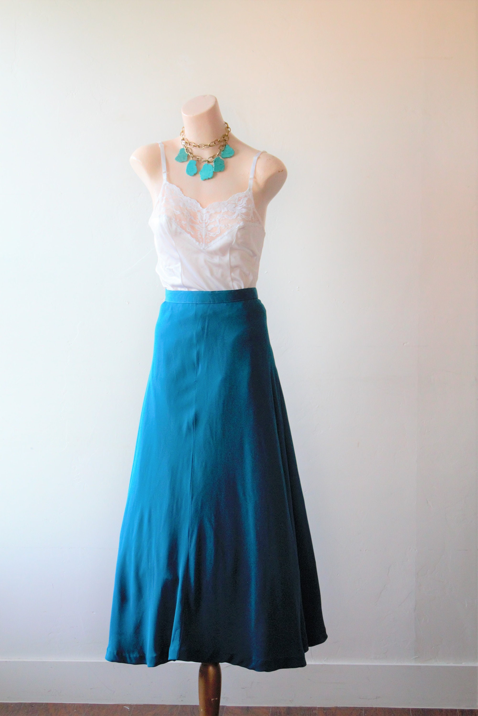 Gored Skirt Teal Dress Skirt Bias Cut Skirt Womens Gored Skirt Etsy
