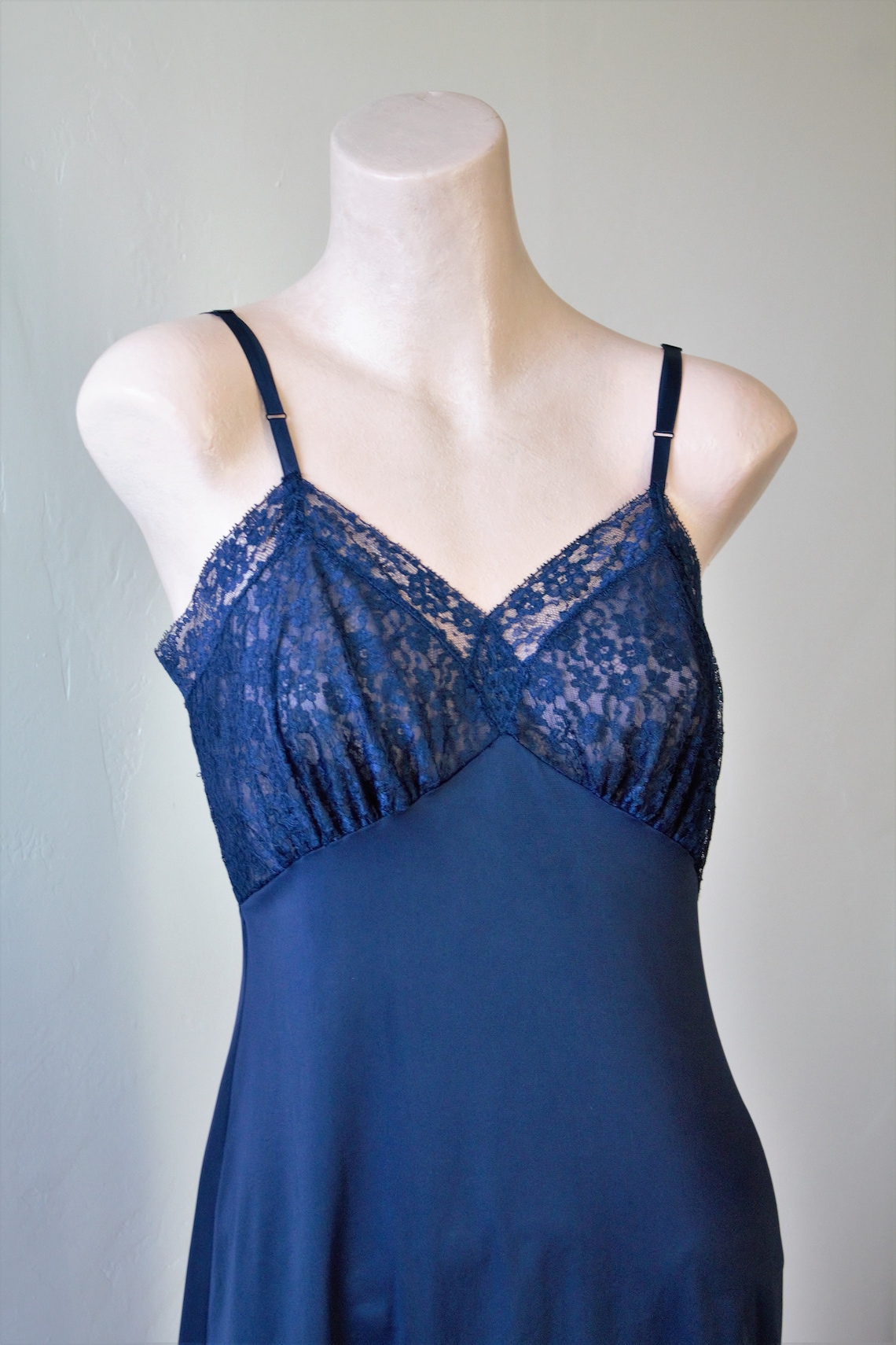 1950s Full Slip Navy Blue Lace Slip Bodice See Through Etsy